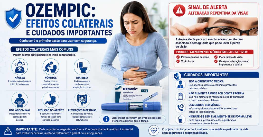 Ozempic e principais cuidados com efeitos colaterais e uso seguro