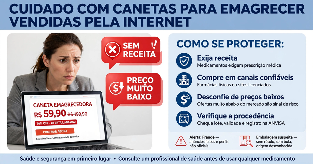 Cuidado com canetas para emagrecer vendidas pela internet sem receita