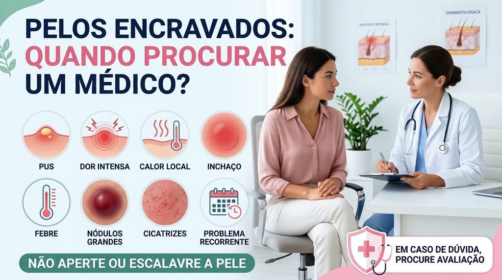 Pelos encravados na virilha com dor, pus ou inchaço podem precisar de avaliação médica