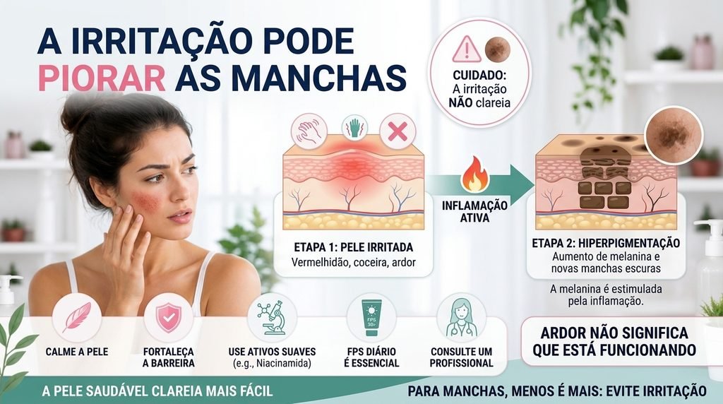 Irritação da pele pode piorar manchas e hiperpigmentação