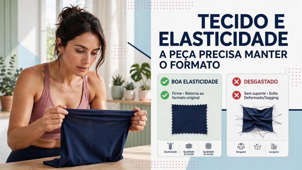 Mulher fazendo agachamento para testar se a legging enrola na barriga