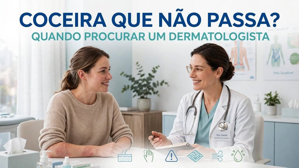 Mulher procurando dermatologista por coceira e irritação causada por roupa